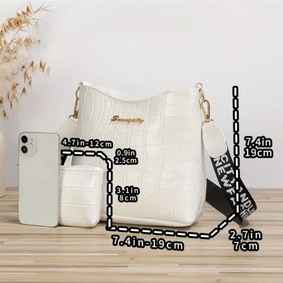 Chic Croc-Embossed Mini Crossbody Vegan Leather Bag Set - Picture 3 of 9